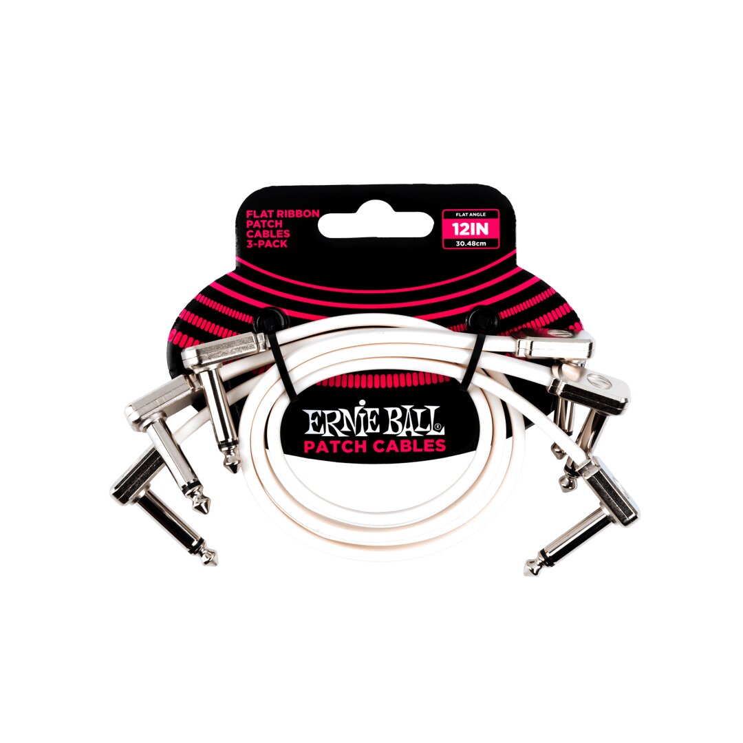 Ernie Ball 12" Flat Ribbon Patch Cable White 3-Pack - White