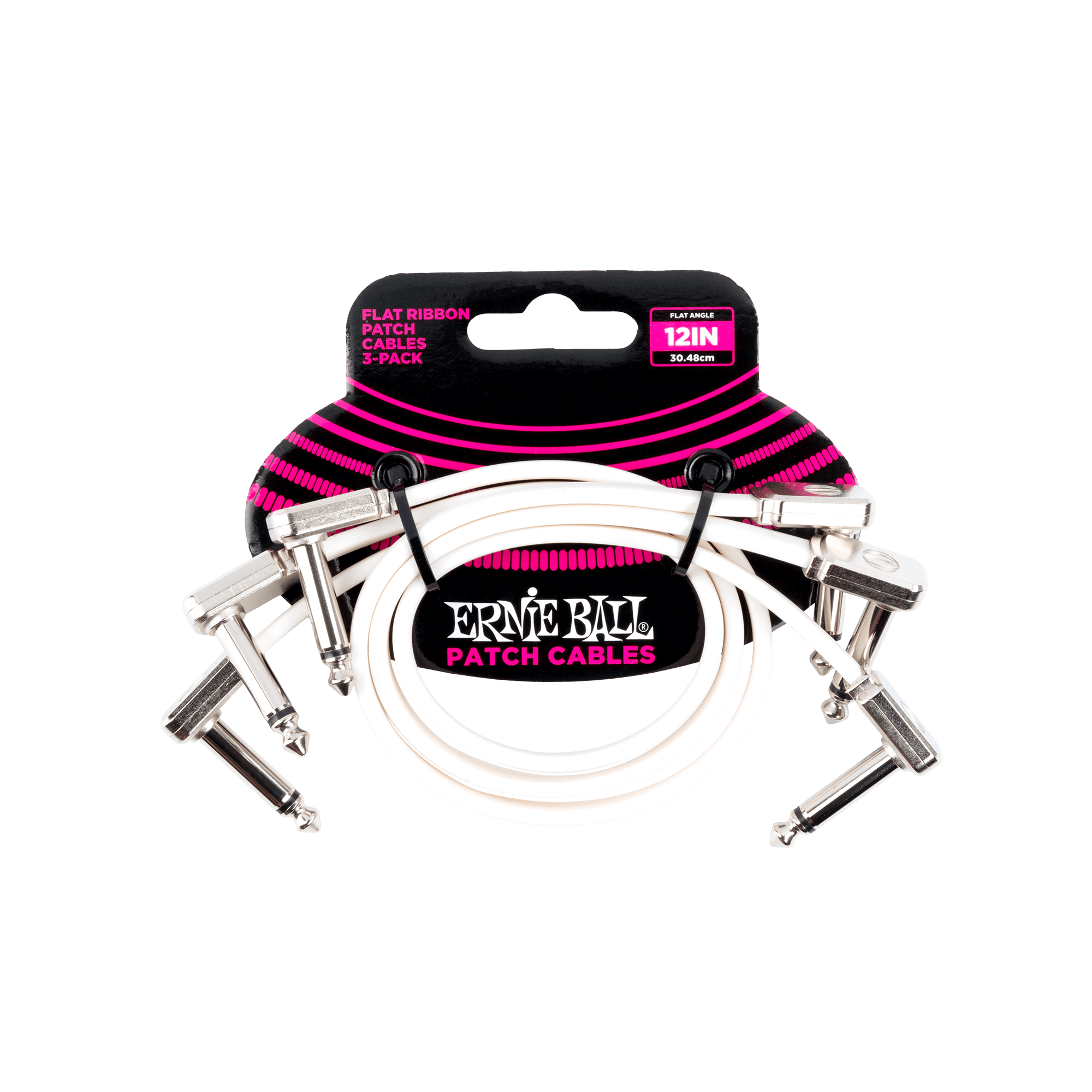 Ernie Ball Ernie Ball 12" Flat Ribbon Patch Cable White 3-Pack - White