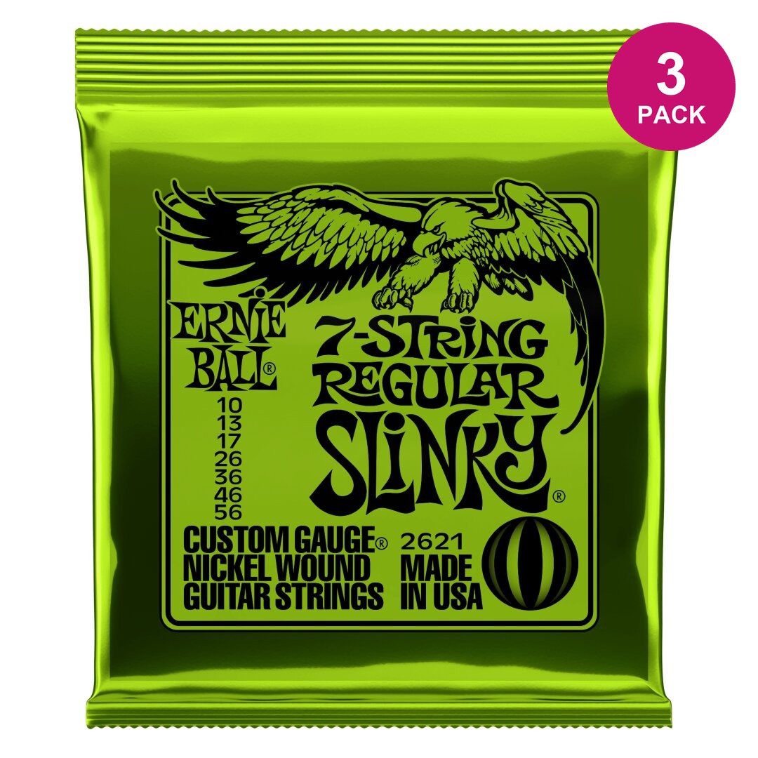 Ernie Ball Regular Slinky 7-String Nickel Wound Electric Guitar Strings 3 Pack - 10-56 Gauge