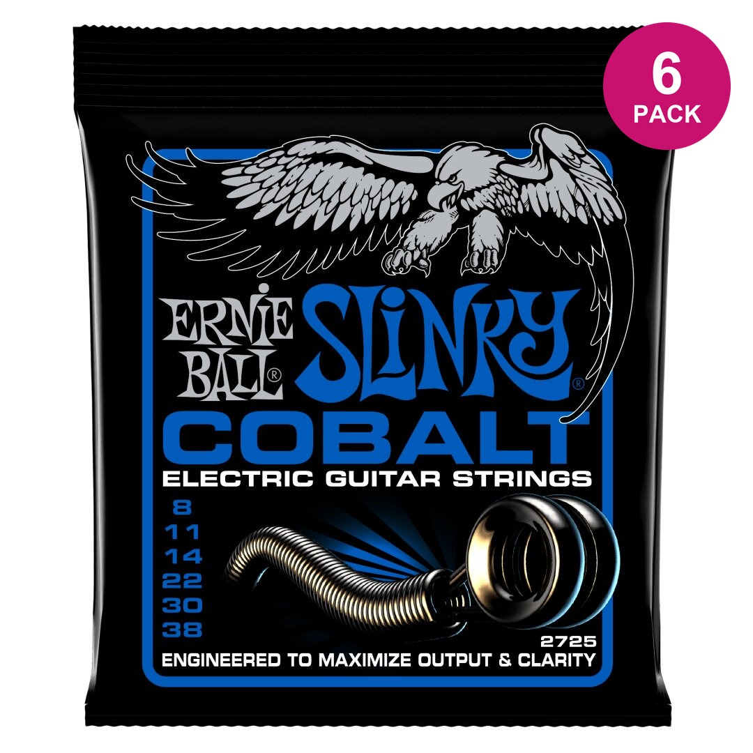 Ernie Ball Extra Slinky Cobalt Electric Guitar Strings 6 Pack - 8-38 Gauge