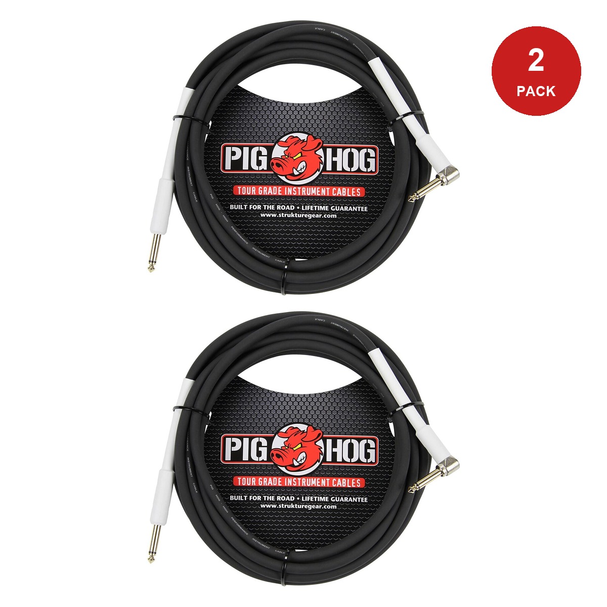 Pig Hog Instrument Cable 8mm. 2 Pack - 10' Right