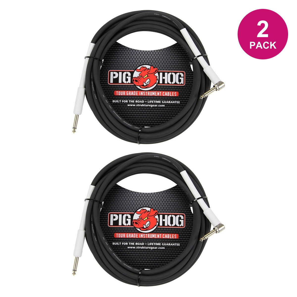 Pig Hog Instrument Cable 8mm. 2 Pack - 10' Right